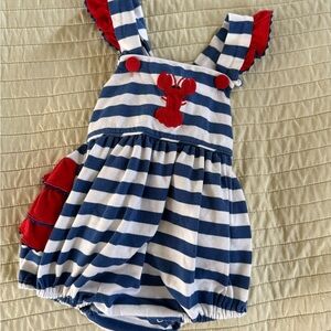 Striped Blue and White Bodysuit with Red Accents
